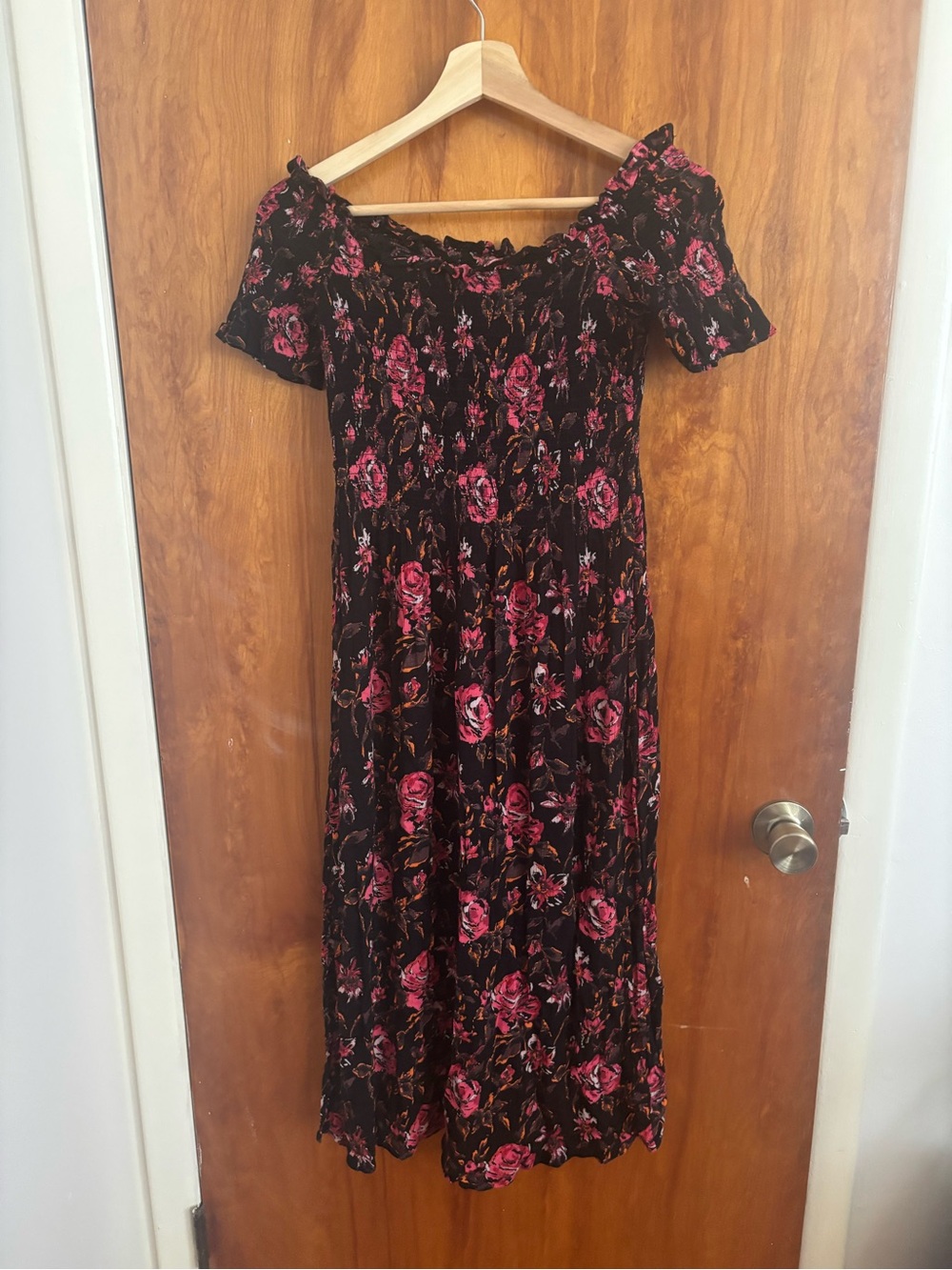 Kimchi Blue Black Floral Maxi Dress with Pink and Orange Roses